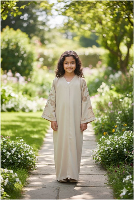 Noor Linen Elegant Embroidered Abaya – Ivory