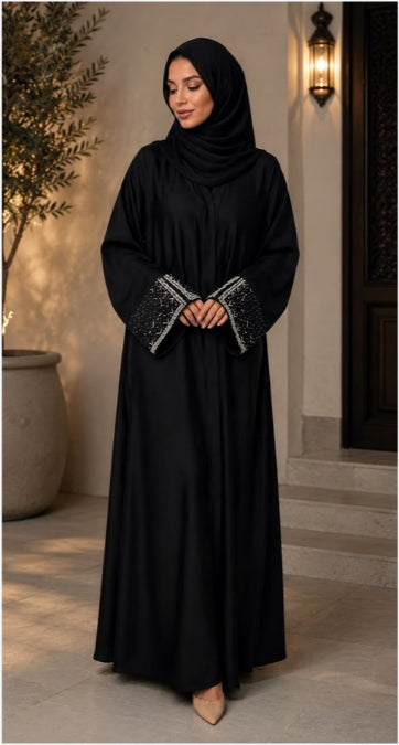 Elaya Black Embellished Cuff Abaya